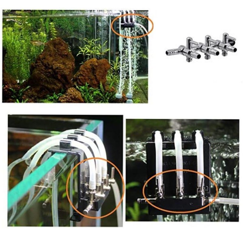 3- Way Aquarium accessories Chrome Metal Gang Manifold Air Line Control Valve Air Tap Air Splitter