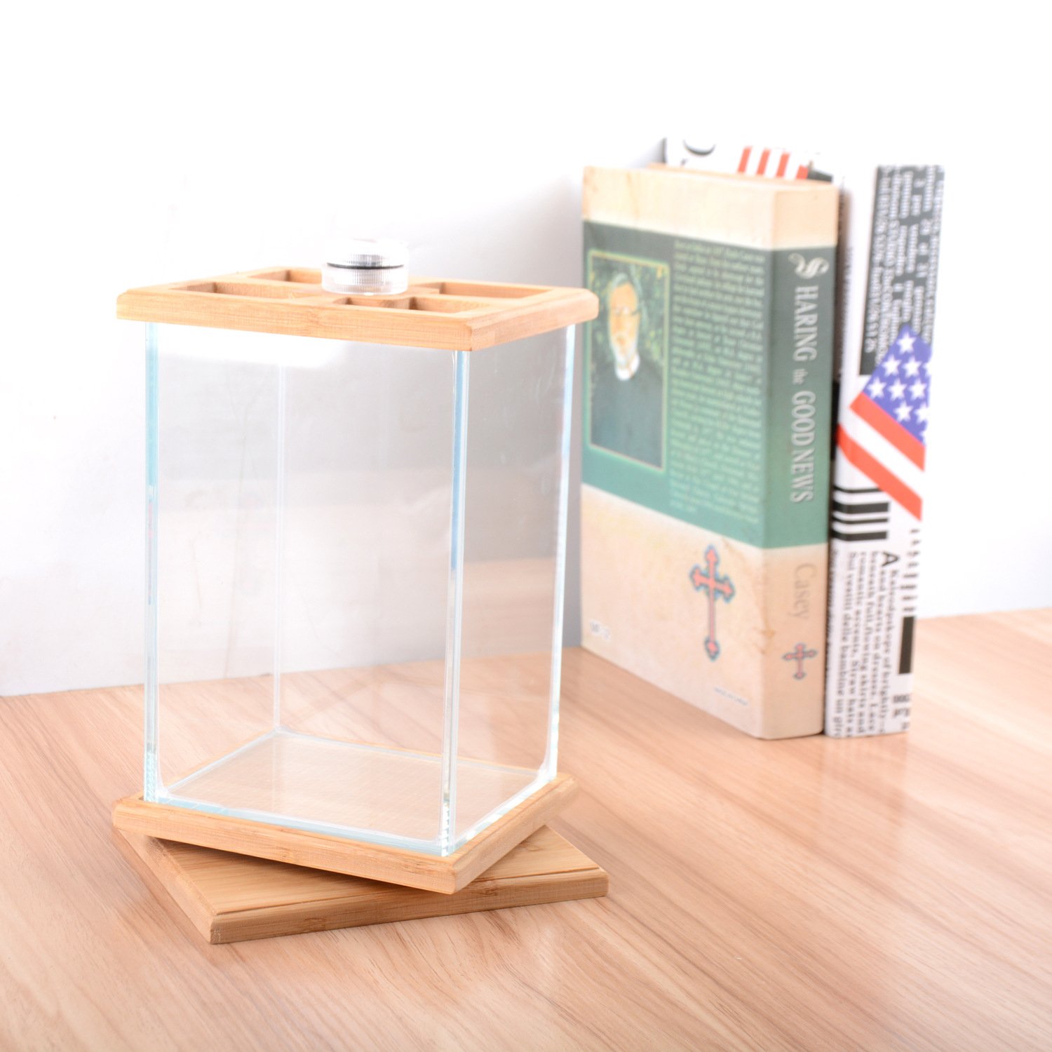 Desktop decorate rotating square Aquariums creative Bamboo Wood Ecological Fish Tank