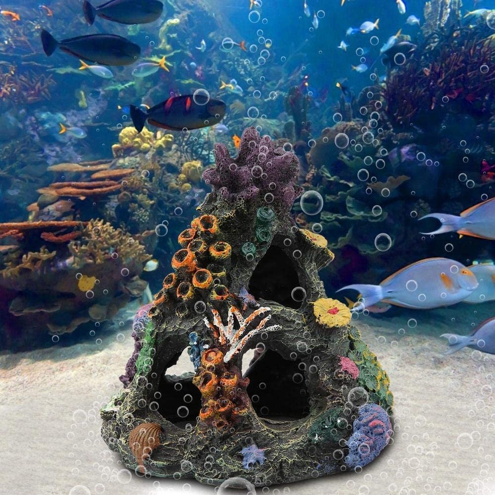 Coral Aquarium Decoration Fish Tank Resin Rock Mountain Cave Ornaments Betta Fish House for Betta Sleep Rest Hide Play Breed