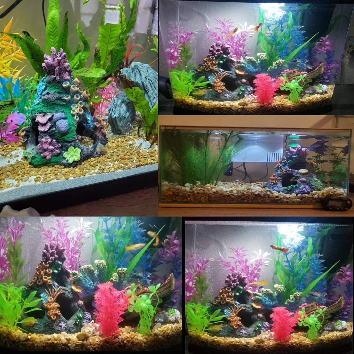 Coral Aquarium Decoration Fish Tank Resin Rock Mountain Cave Ornaments Betta Fish House for Betta Sleep Rest Hide Play Breed