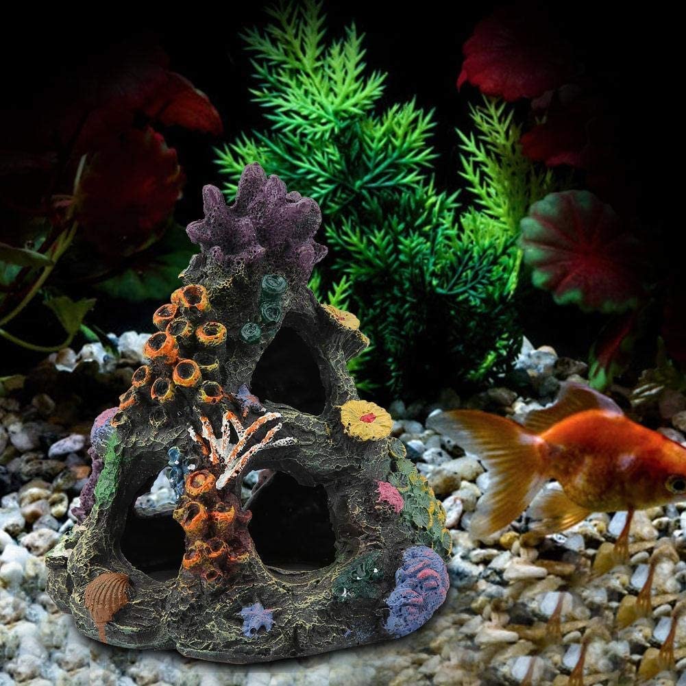 Coral Aquarium Decoration Fish Tank Resin Rock Mountain Cave Ornaments Betta Fish House for Betta Sleep Rest Hide Play Breed