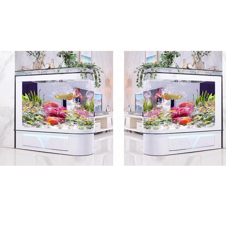 Customized large cube ultra clear glass aquarium Bullet Screen fish tank for living room divider tank aquarium