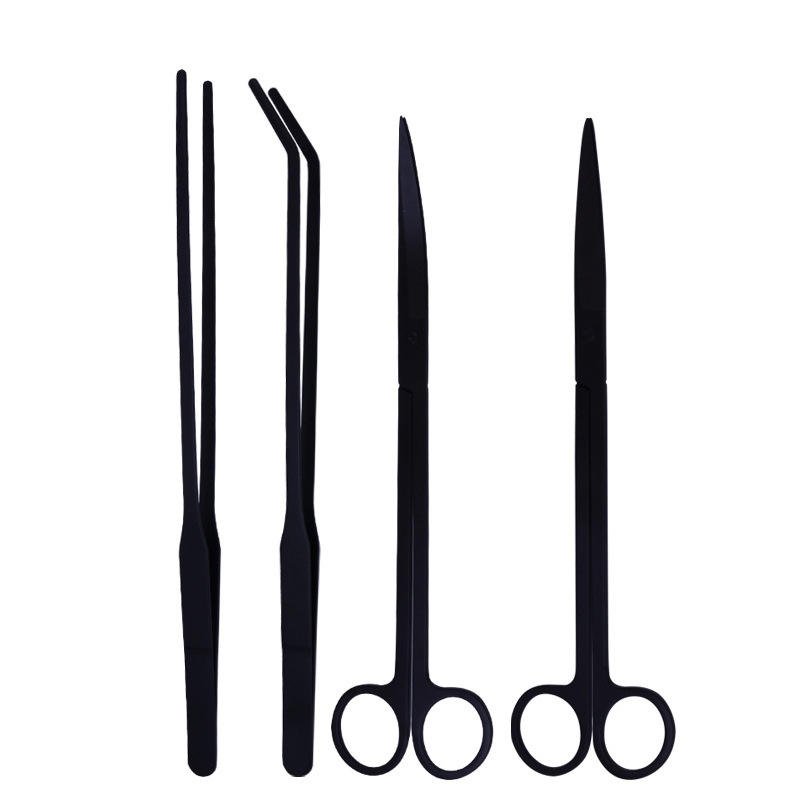 4 In 1 Anti-rust Aquatic Plant Aquascaping Tool Stainless Steel Tweezers Scissors Spatula For Fish Tank Aquascape Tools Sets