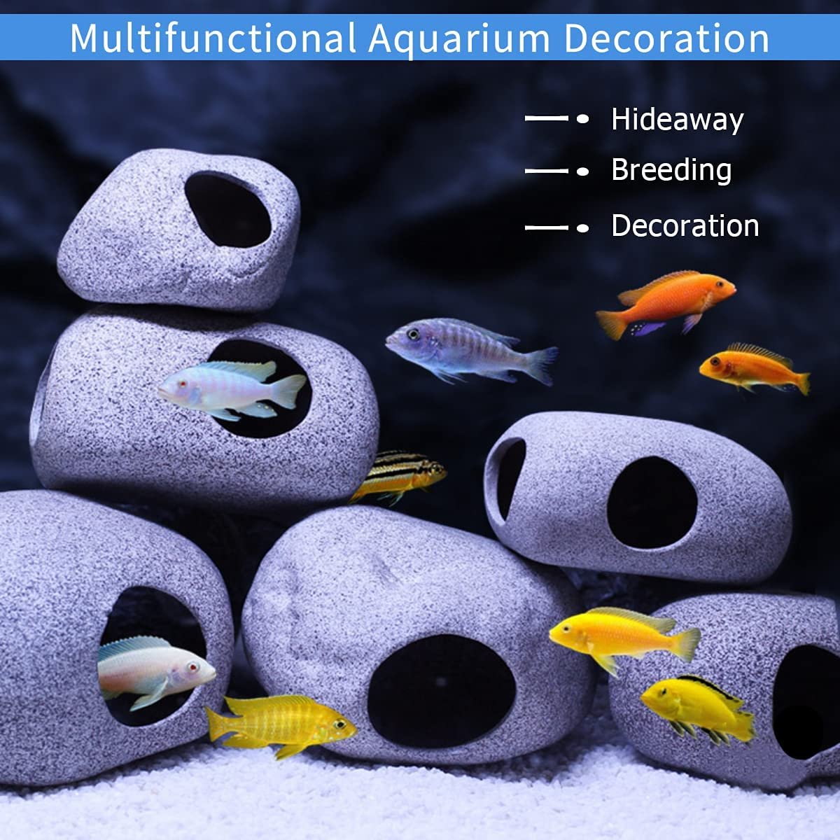 Stackable ceramic fish tank rocks decoration aquarium hiding rock cave for betta shrimp cichlid hiding breeding spawning decor