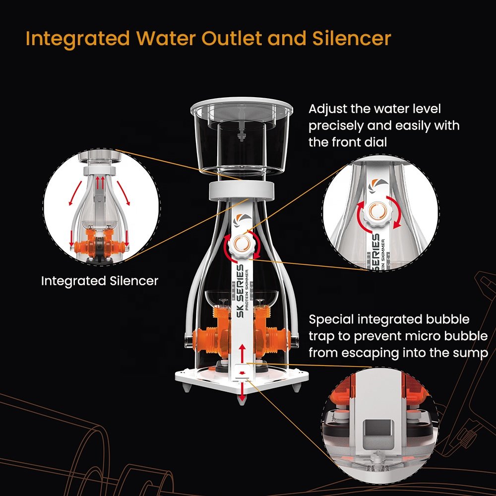 MJ-SK Series Dual Intake DC Powered Precision Silent Saltwater Aquarium Protein Skimmer for Marine Coral Reef Fish Tank