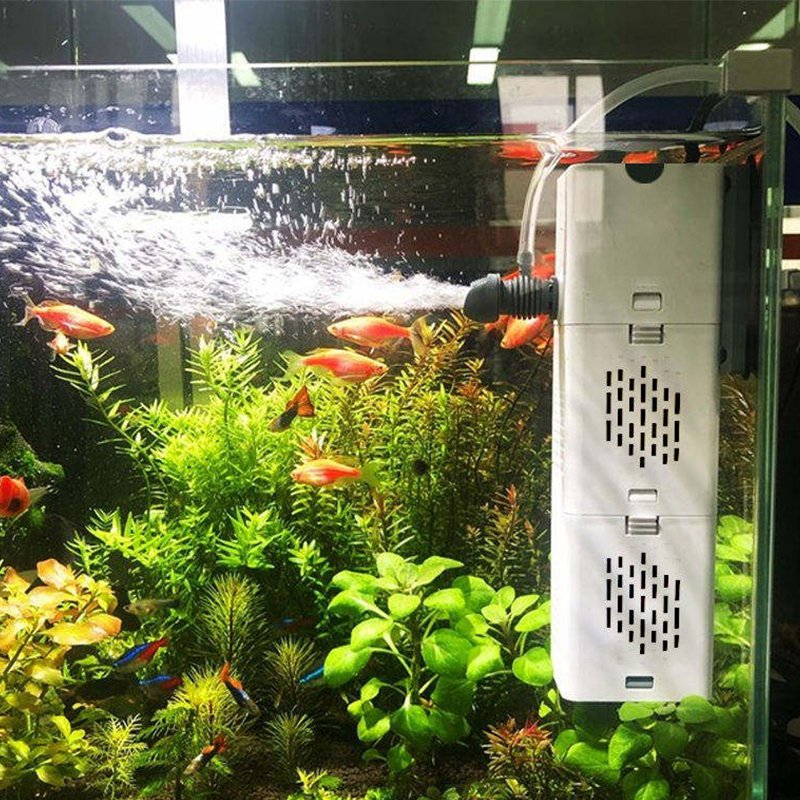 4 in 1 Fish Tank Biochemical Filtration Canister with Water Pump Wave Maker for Air Supply Aquarium Submersible Internal Filter