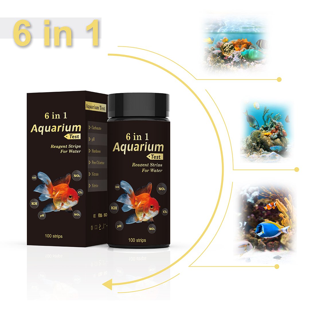 6-in-1 Fish Pond & Aquarium Water Test Kit 5L Volume Plastic Material Test Strips
