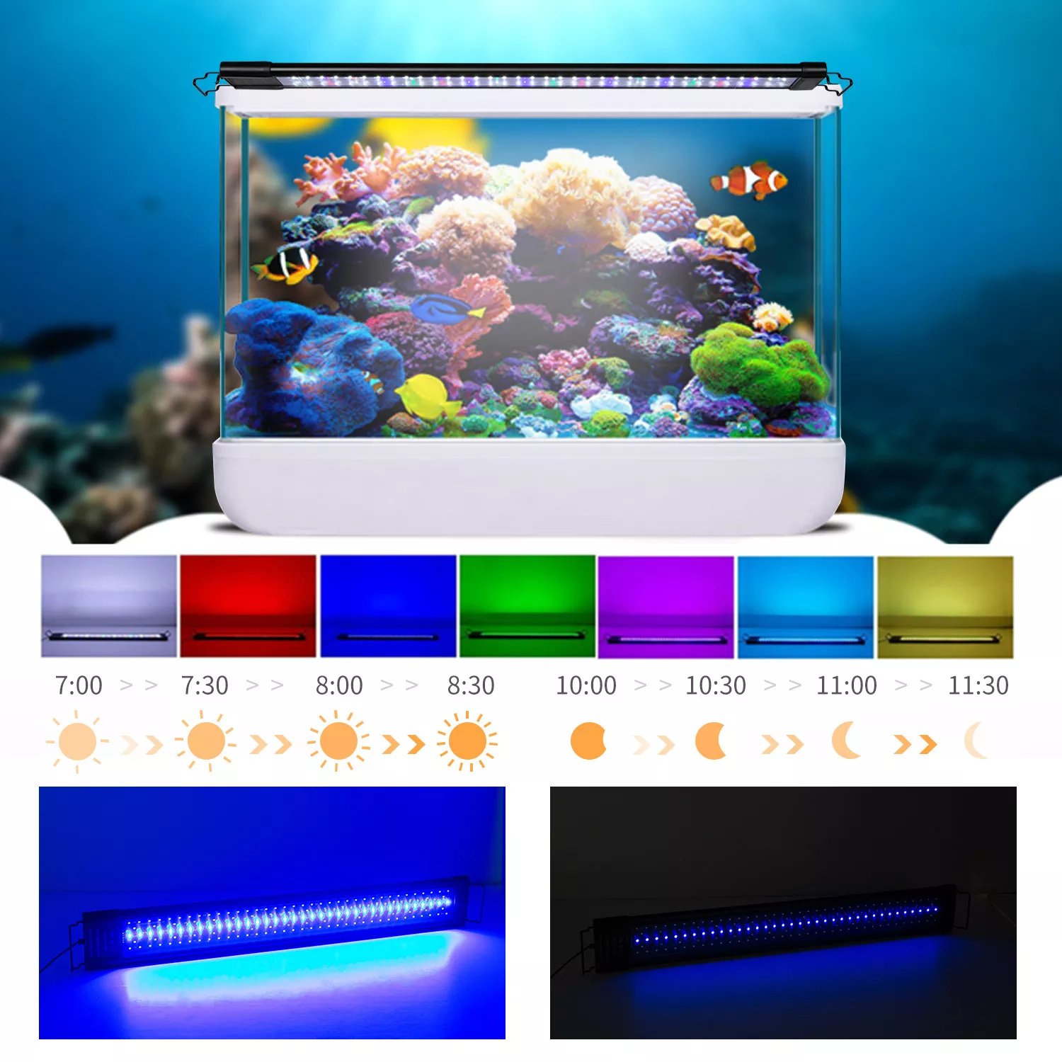 Fullgain wholesale 3 feet 4 feet 4ft 30w 48 inch aquarium led light magic sunrise sunset simulation aqua led aquarium light