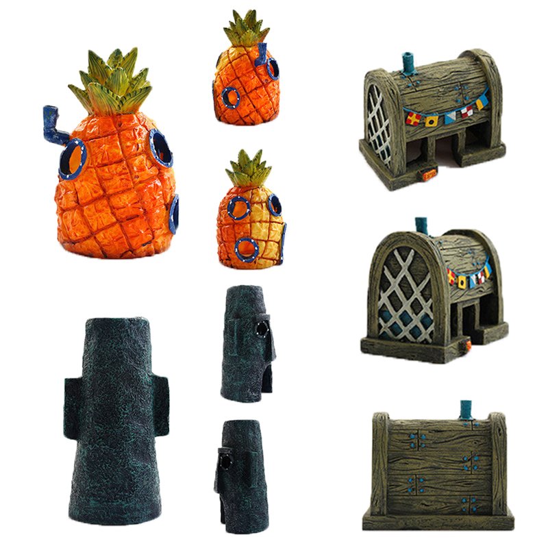 Cartoon Fish Tank Aquarium Decoration Anime House for Fish Tank Pineapple House Home Ornaments Aquarium Accessories Fish