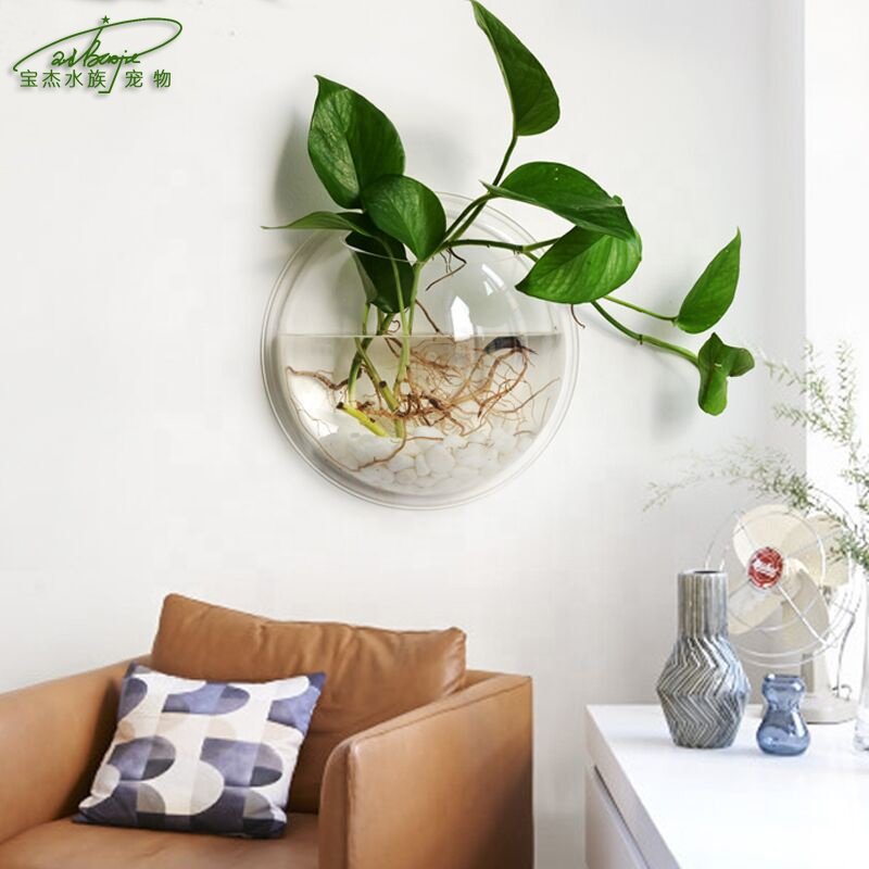 Creative Design Home Decor Transparent Wall Mounted Plant Hanging Vase Acrylic Fish Bowl Fish Tank Aquarium with High Quality