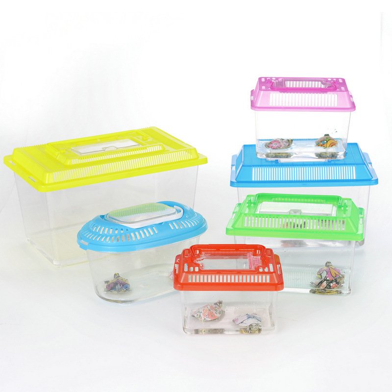 15cm Reptile Plastic Cage Terrariums Handheld Aquarium Feeding Box Household Small Pet Fish Tank