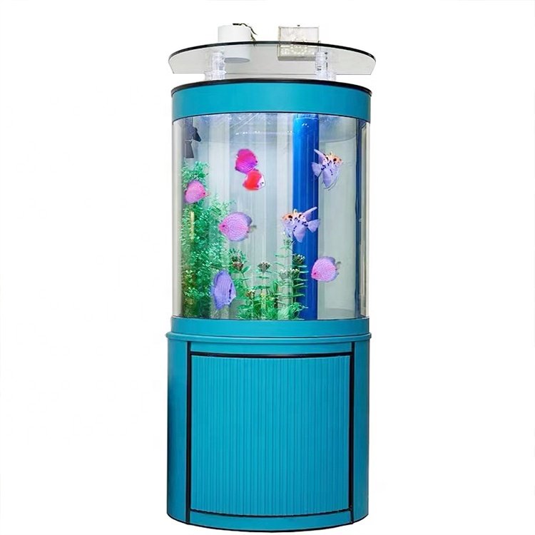 Customized half-rounded Acrylic aquarium fish tank Glass Bullet front fish tank aquarium with top bar and bottom cabinet