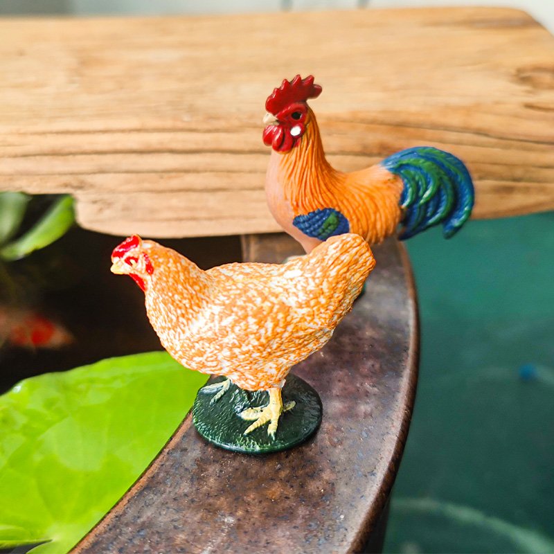 In Stock Simulation animal ornaments mini hen rooster micro landscape decoration aquariums & accessories