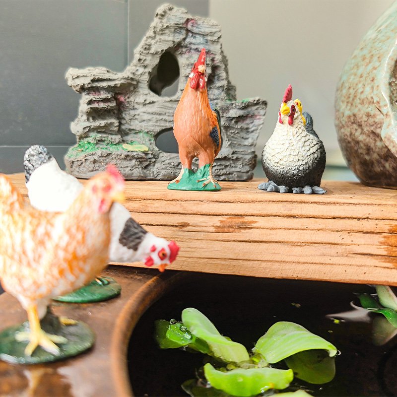 In Stock Simulation animal ornaments mini hen rooster micro landscape decoration aquariums & accessories