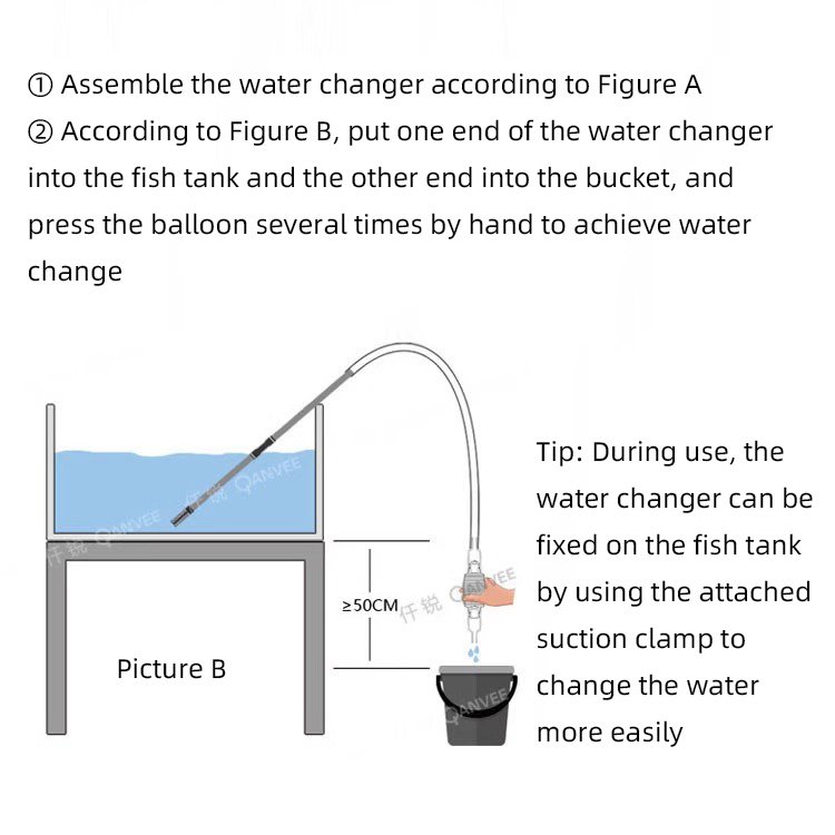 QANVEE fish tank water changer aquarium siphon gravel cleaning tool for fish tank cleaning gravel and sand