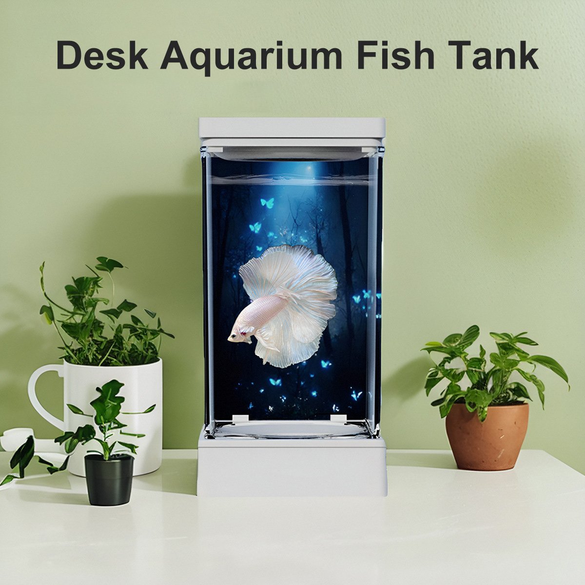 Aquarium Fish Tank LED 8 Light Colors USB Switch Replaceable Background Home Office Artificial Aquatic Plant Desk Table Fishbowl