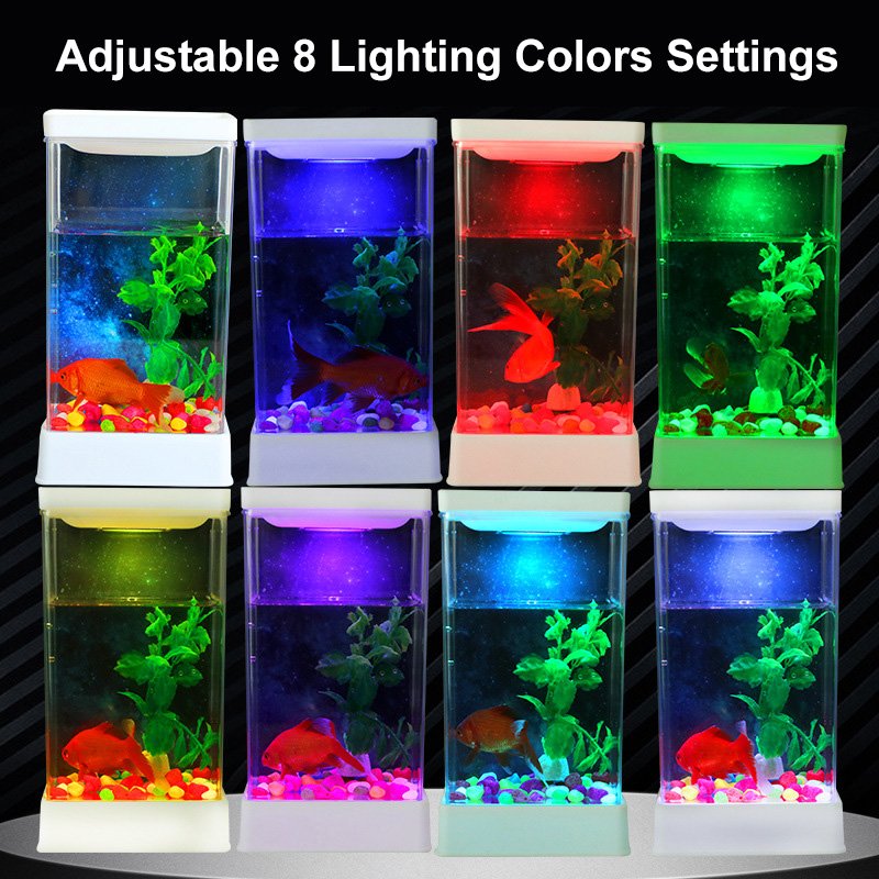 Aquarium Fish Tank LED 8 Light Colors USB Switch Replaceable Background Home Office Artificial Aquatic Plant Desk Table Fishbowl