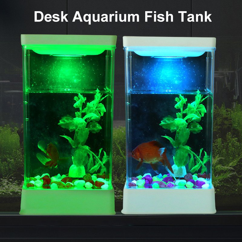 Aquarium Fish Tank LED 8 Light Colors USB Switch Replaceable Background Home Office Artificial Aquatic Plant Desk Table Fishbowl