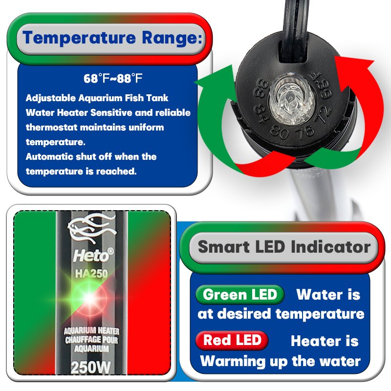 Heto HA-75 Fish and Shrimp Fish Raising Equipment Fish Heater with Glass Heto Quartz glass adjustable Heater