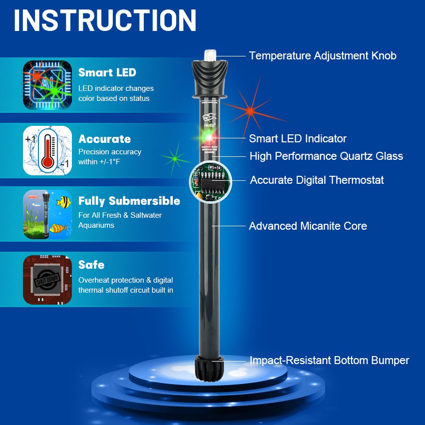 Heto HA-75 Fish and Shrimp Fish Raising Equipment Fish Heater with Glass Heto Quartz glass adjustable Heater