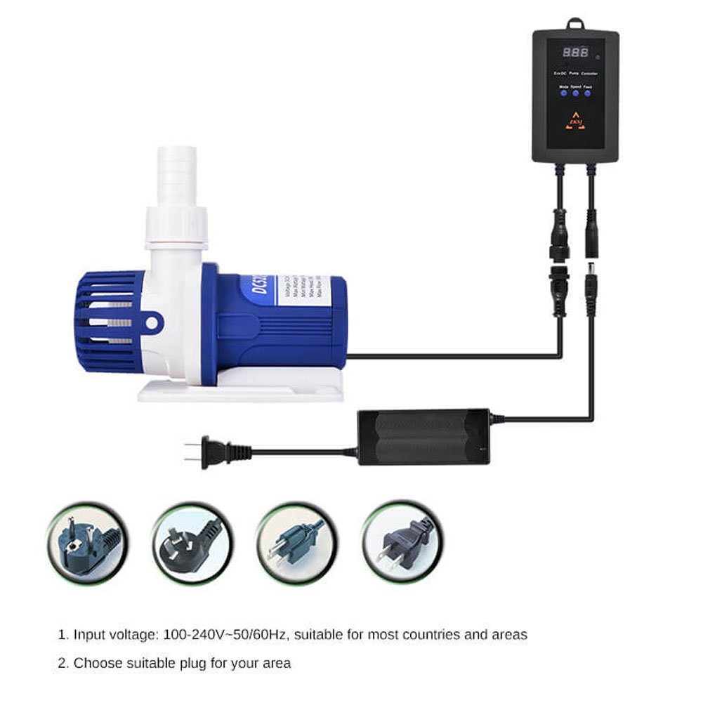 ZKSJ Aquarium DC Frequency Conversion Water Air Oxygen Portable Pump Ultra Quiet Fish Tank Filter DC55Q-8000L