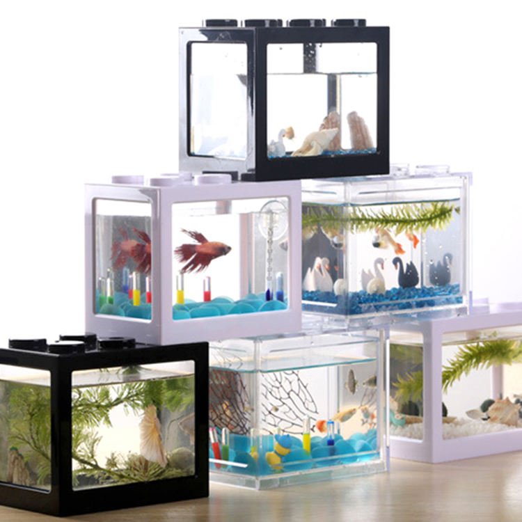 Building Block Shape Acrylic MINI Desktop Turtle Tank Aquarium For Nano Fish Goldfish Modular Stackable Small Betta Fish Tank