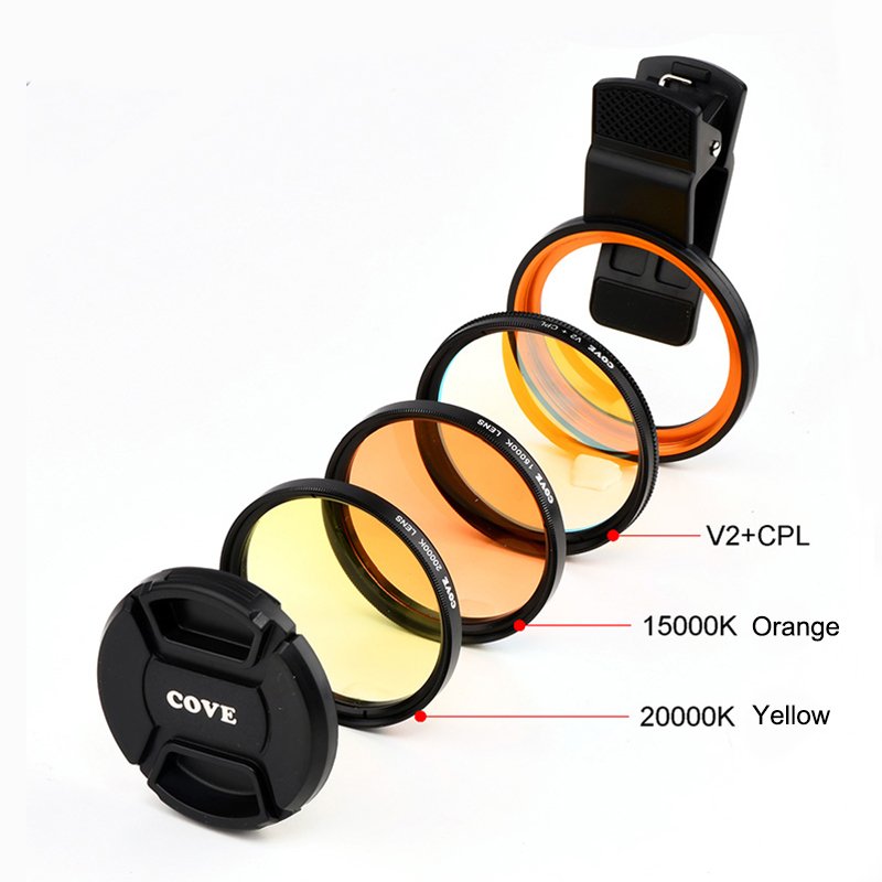 Cove 52mm V3 Coral Lens Filter Kit Extra Wide Saltwater Aquarium Coral Reef Lens Filter Kit for Smartphone and DSLR Camera