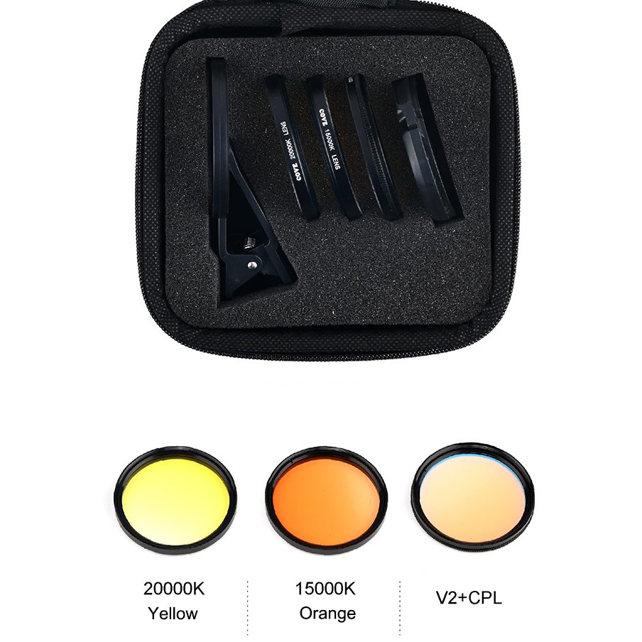 Cove 52mm V3 Coral Lens Filter Kit Extra Wide Saltwater Aquarium Coral Reef Lens Filter Kit for Smartphone and DSLR Camera