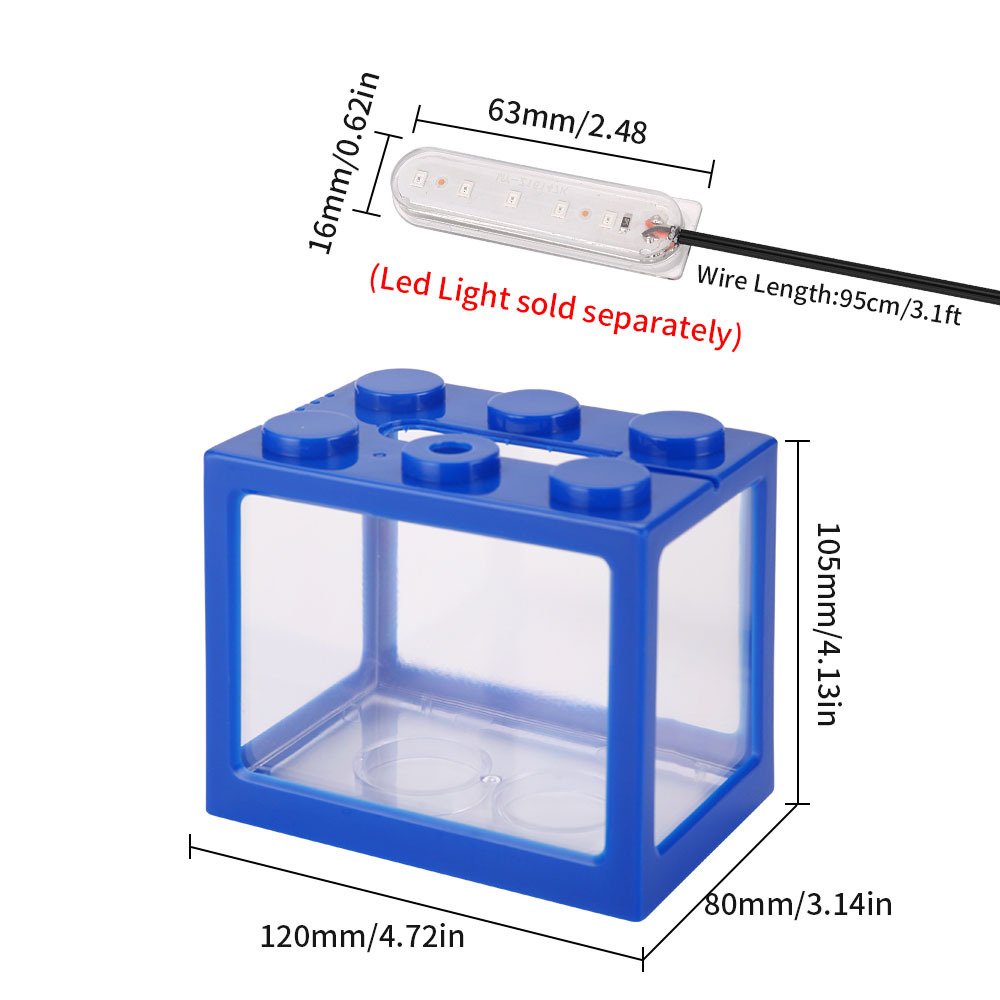 Mini Pet Tank with LED Light Decoration Building Block Gifts PVC Aquarium Betta Fish Tank Ornamental Betta Pet Box Accessories