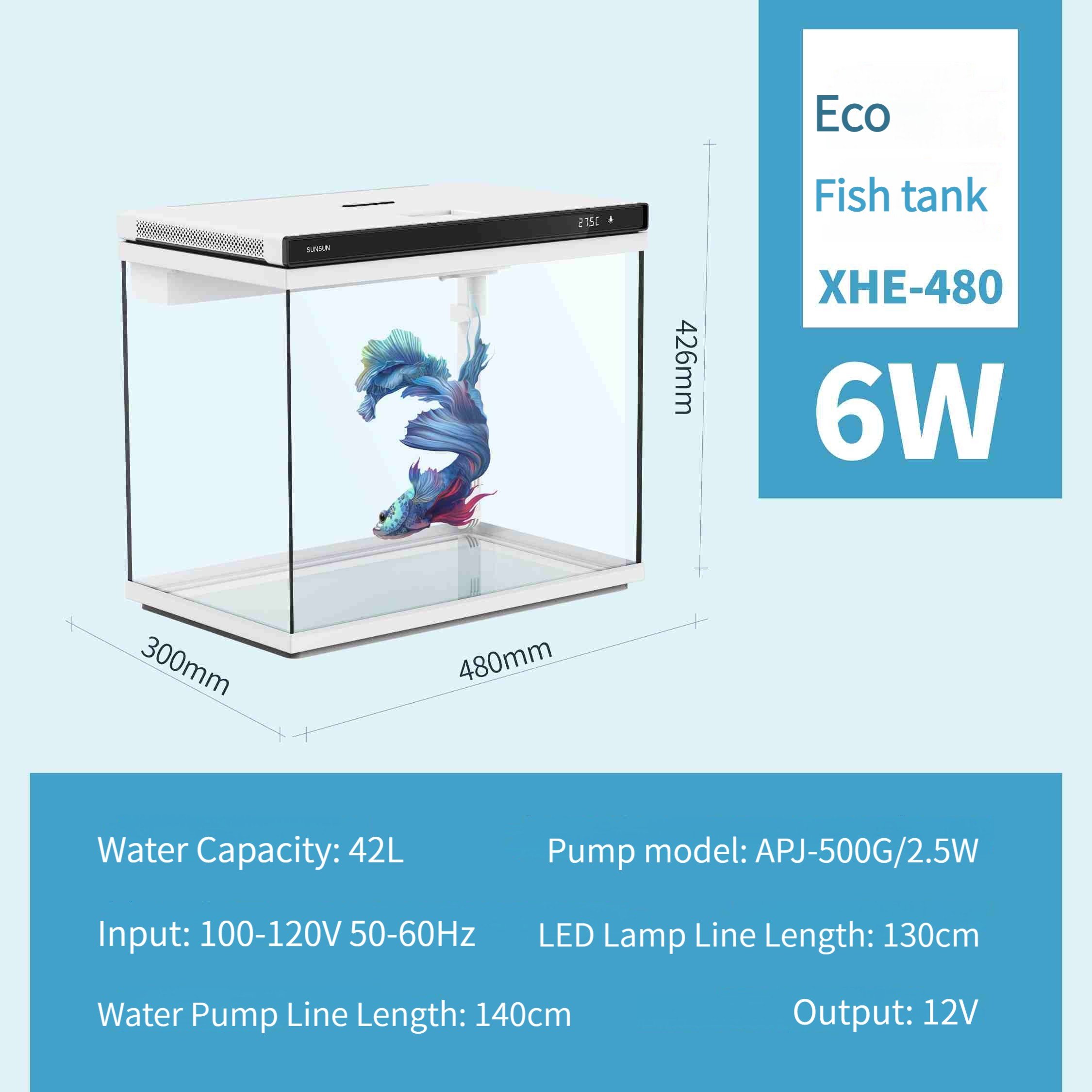 Hot Selling Creative Small Glass Ecological Table Top Rectangular Ecological Small Fish Tank with Real Time Temperature Display