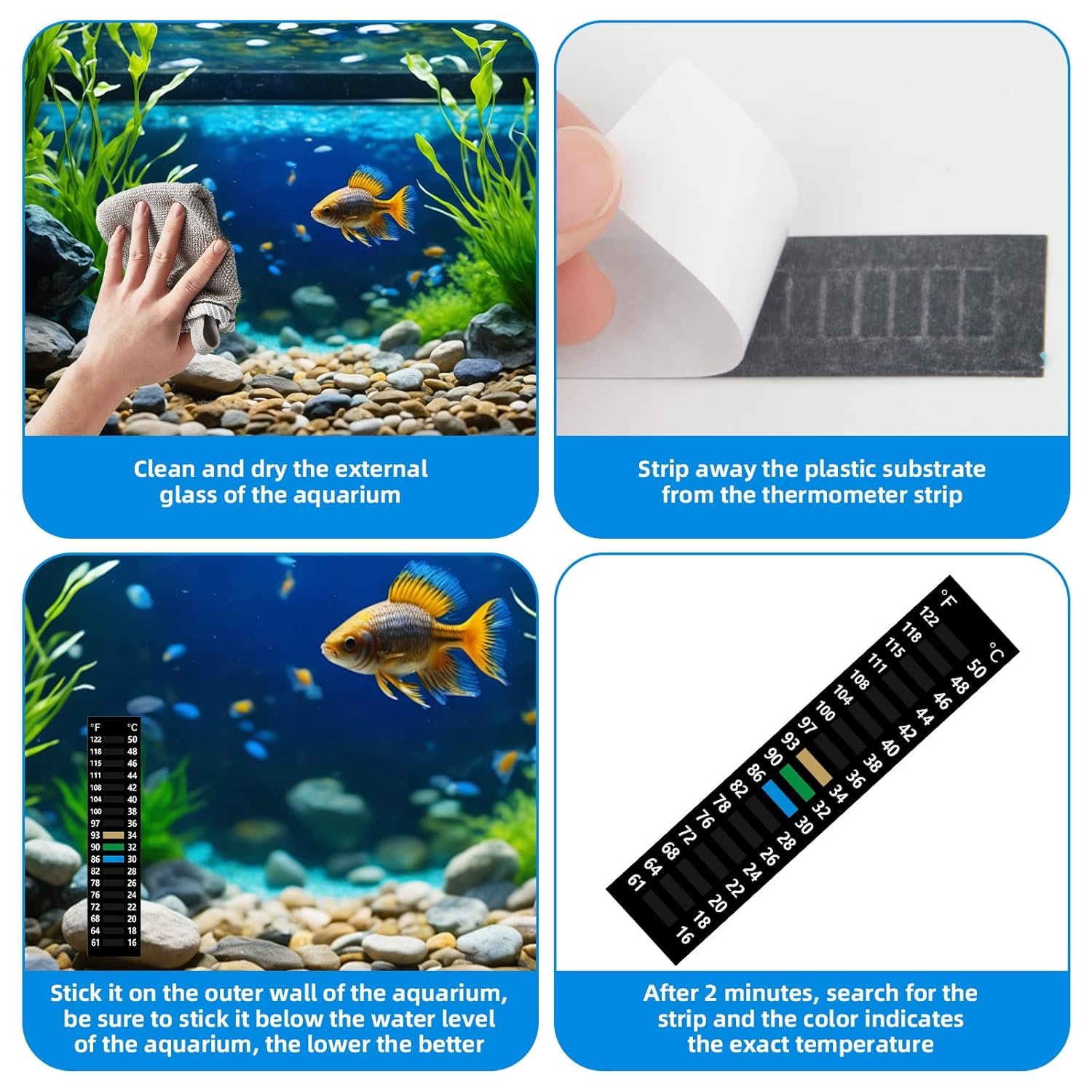 Easy-to-Read Fish Tank Thermometer Stick on Aquarium Test Strips for Aquarium Fish Tank