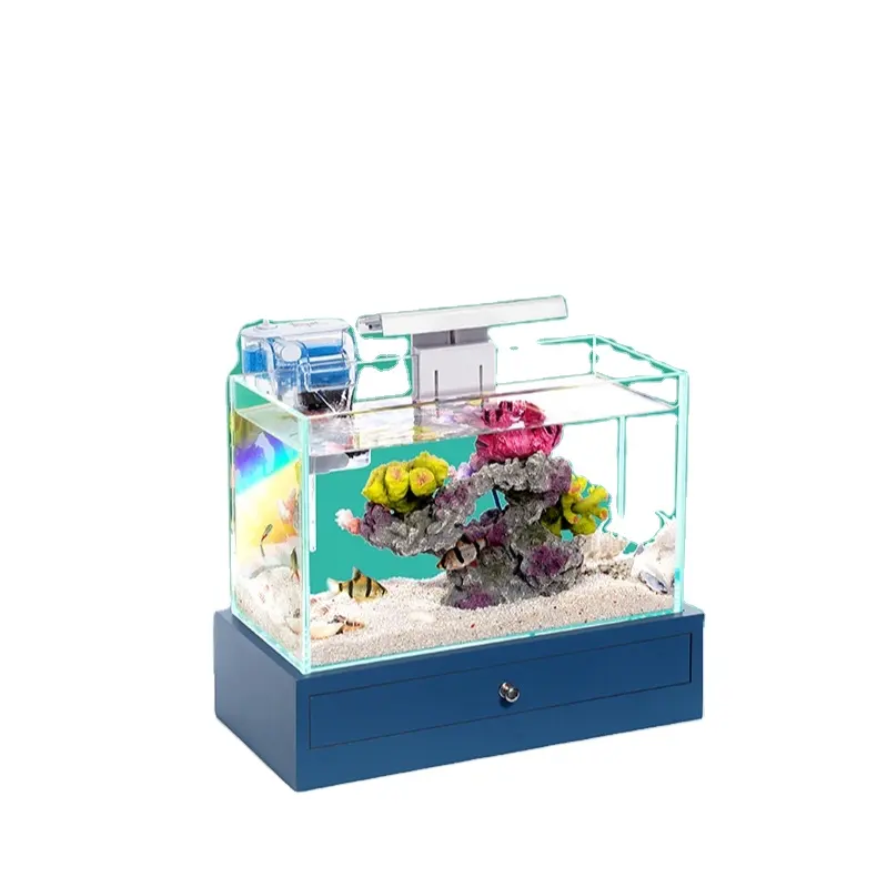 Fish Tank Aquarium Desktop Living Room Home Free Water Change Small self-circulating Glass Landscaping Ecological Goldfish Tank