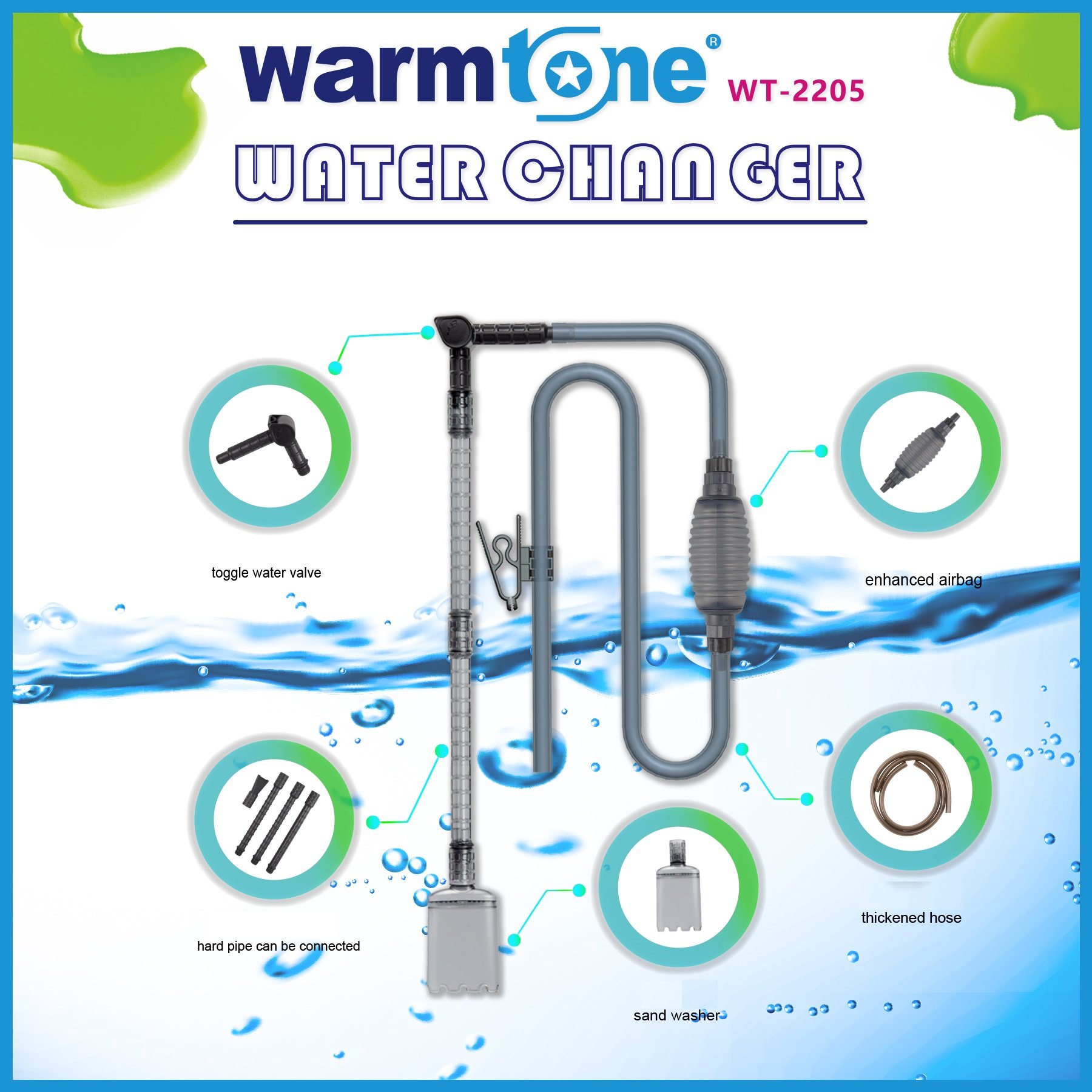 WARMTONE WT-2205 Multifunctional Removable Aquarium Gravel Vacuum Cleaner Fish Tank Water Changer Filter Aquarium & Accessories