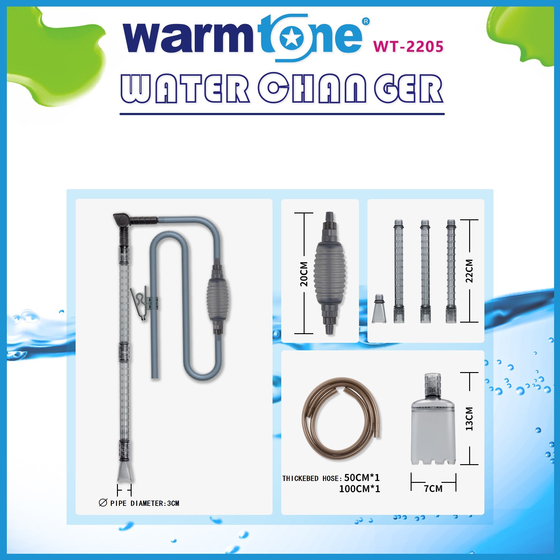 WARMTONE WT-2205 Multifunctional Removable Aquarium Gravel Vacuum Cleaner Fish Tank Water Changer Filter Aquarium & Accessories
