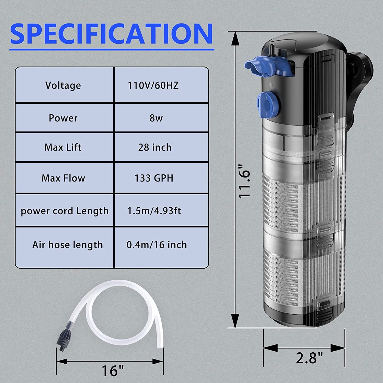 Aquarium Fish Tank Filter 8w Internal Filter Pump for 40-120 Gallon Salt Water Fresh Water Coral Tank top filter aquarium