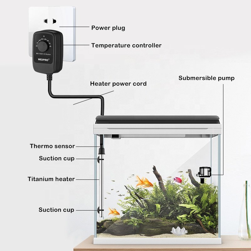 WEIPRO Metal Stainless Steel Titanium Aquarium Heater 50W-500W Fish Tank Submersible Adjustable Water Temperature Knob 110V 220V
