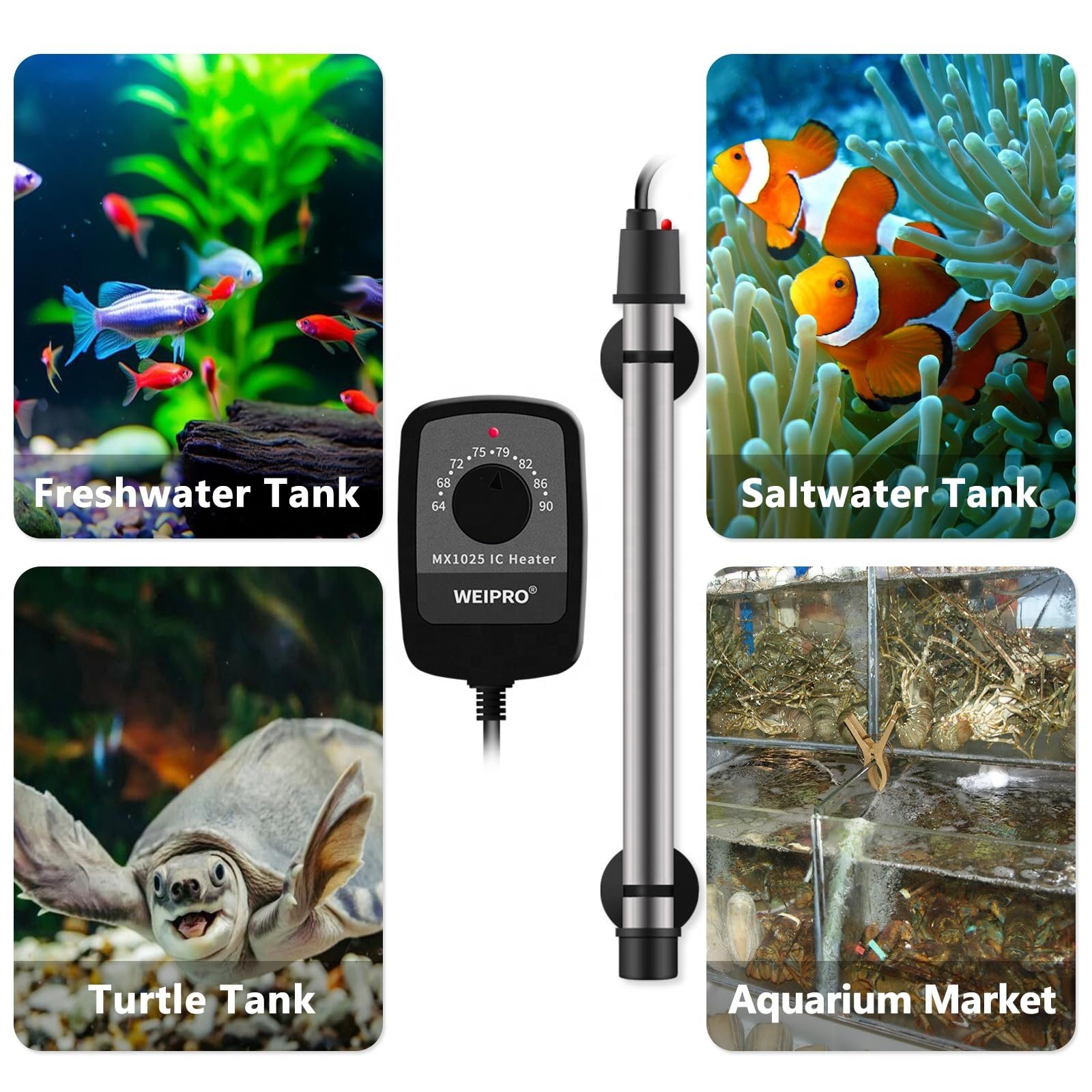 WEIPRO Metal Stainless Steel Titanium Aquarium Heater 50W-500W Fish Tank Submersible Adjustable Water Temperature Knob 110V 220V