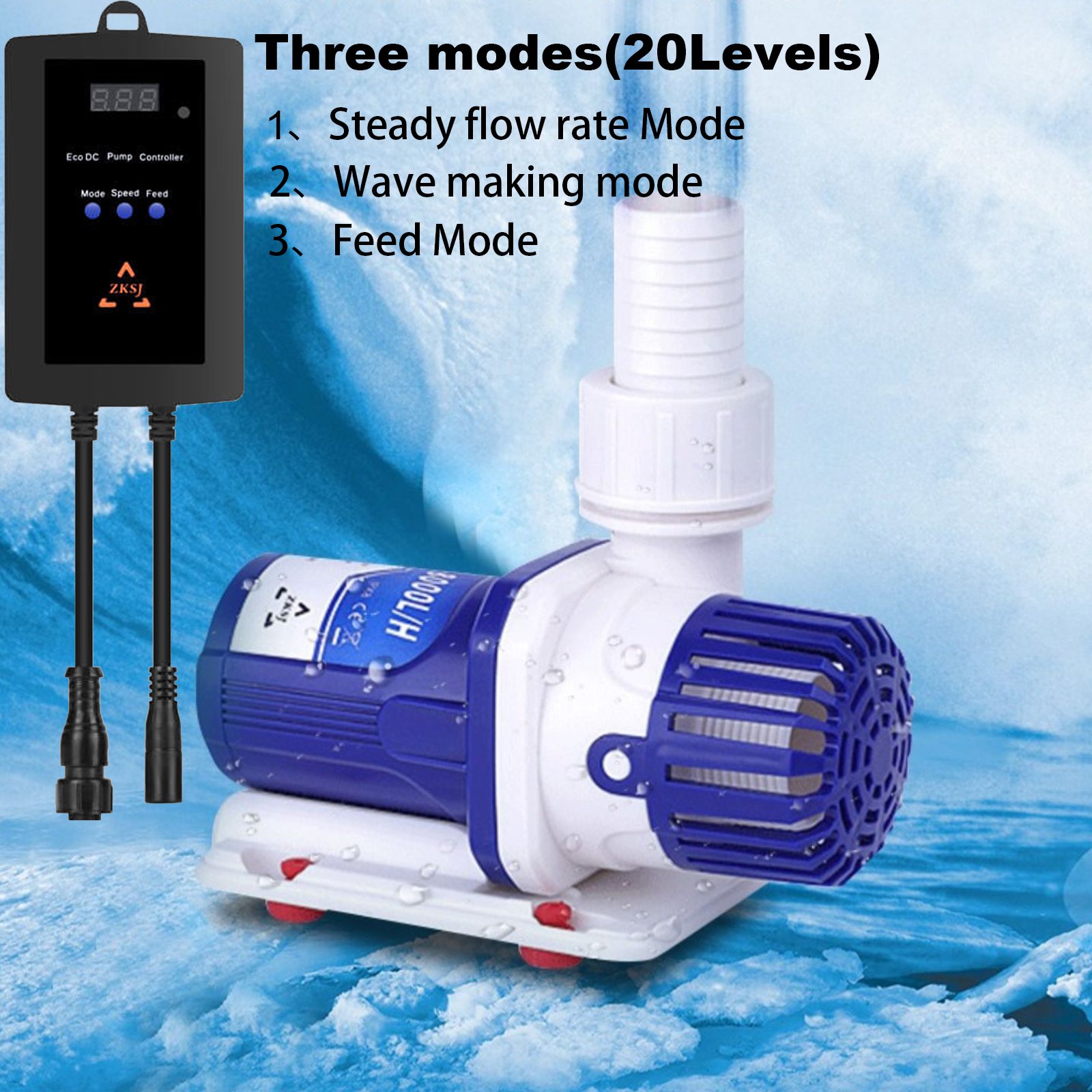 ZKSJ 2000L/H portable 24v dc filter aquarium pump for aquarium fish tank silent submersible water circulation pump
