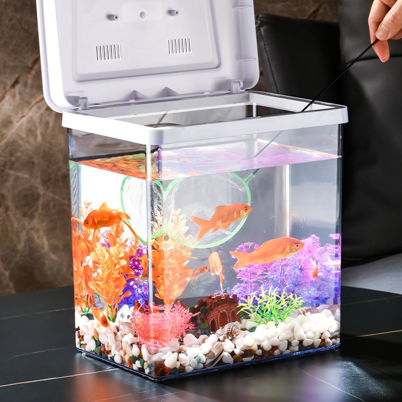 High-Definition Transparent Flip Fish Tank Micro-View Ecological Landscaping Aquarium with Special Tortoise Tank