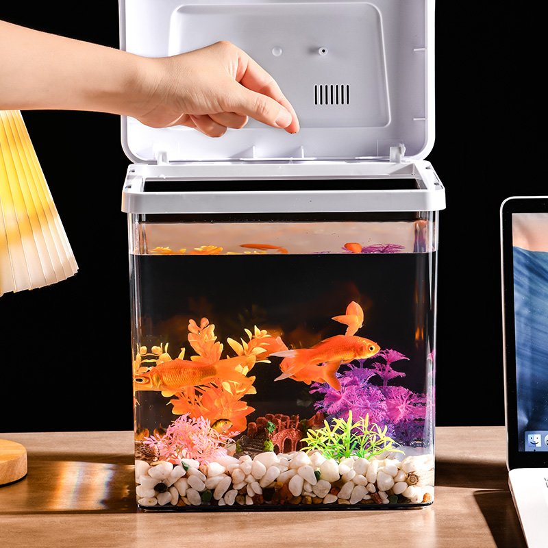 High-Definition Transparent Flip Fish Tank Micro-View Ecological Landscaping Aquarium with Special Tortoise Tank