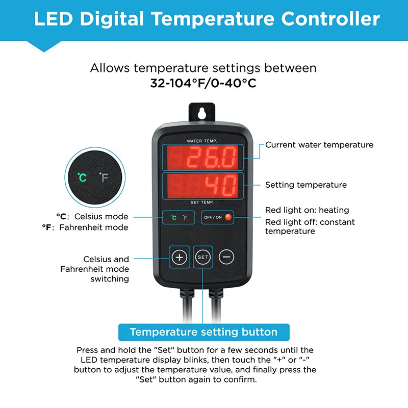 100W-3000W Titanium Stainless Steel Submersible Aquarium Heater Digital Display Fish Tank Water Heater Temperature Controller