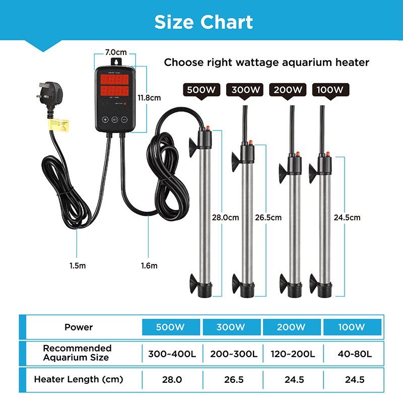 100W-3000W Titanium Stainless Steel Submersible Aquarium Heater Digital Display Fish Tank Water Heater Temperature Controller