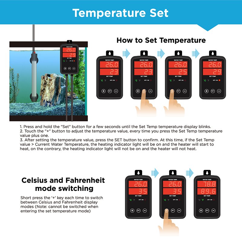 100W-3000W Titanium Stainless Steel Submersible Aquarium Heater Digital Display Fish Tank Water Heater Temperature Controller