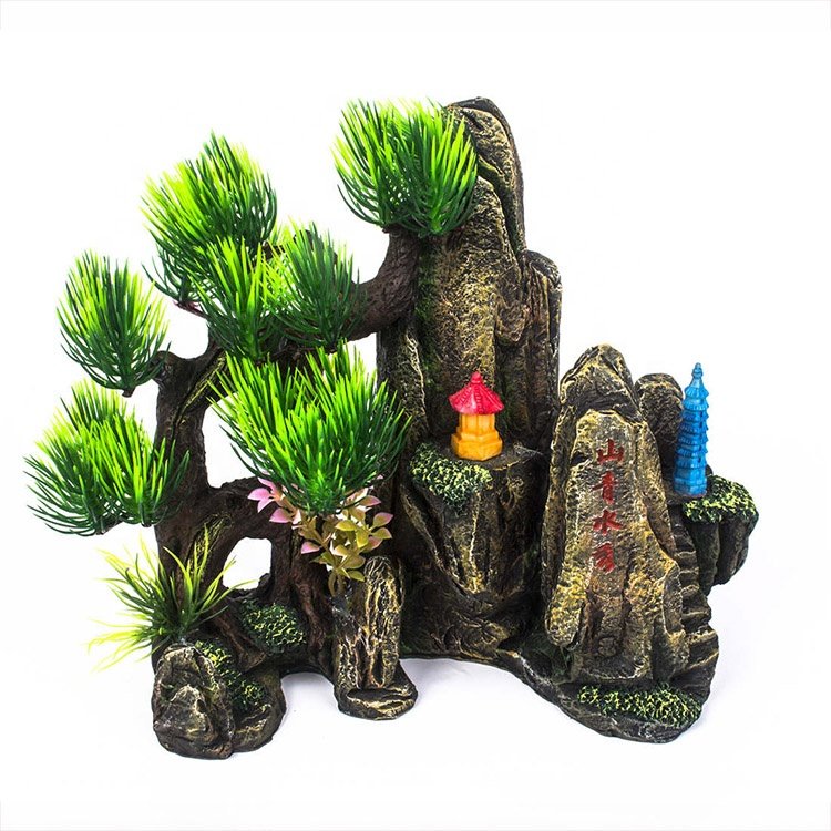 Mountain View Decor Aquarium Rockery Landscape Ornament, Rock Cave Hiding For Fish Tank Decoration