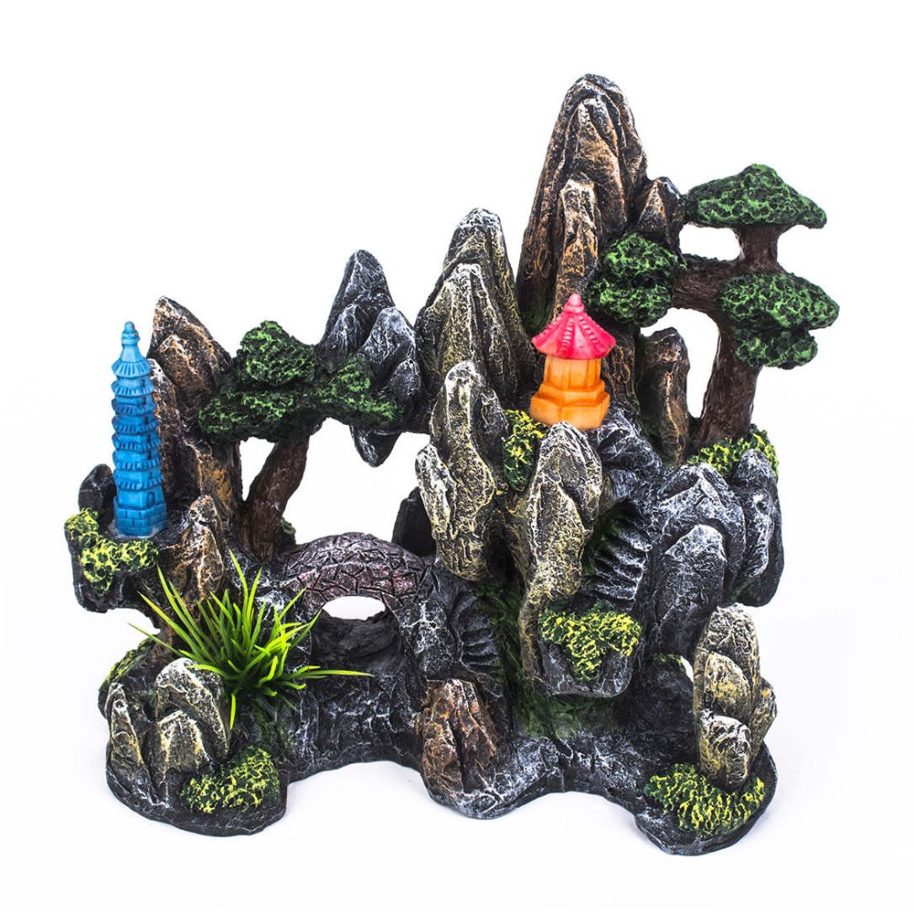 Mountain View Decor Aquarium Rockery Landscape Ornament, Rock Cave Hiding For Fish Tank Decoration