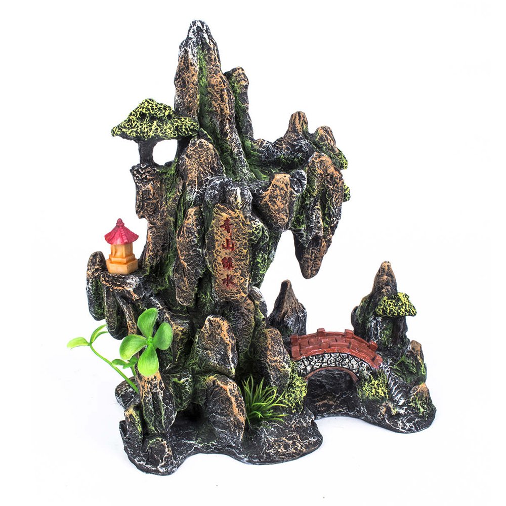 Mountain View Decor Aquarium Rockery Landscape Ornament, Rock Cave Hiding For Fish Tank Decoration