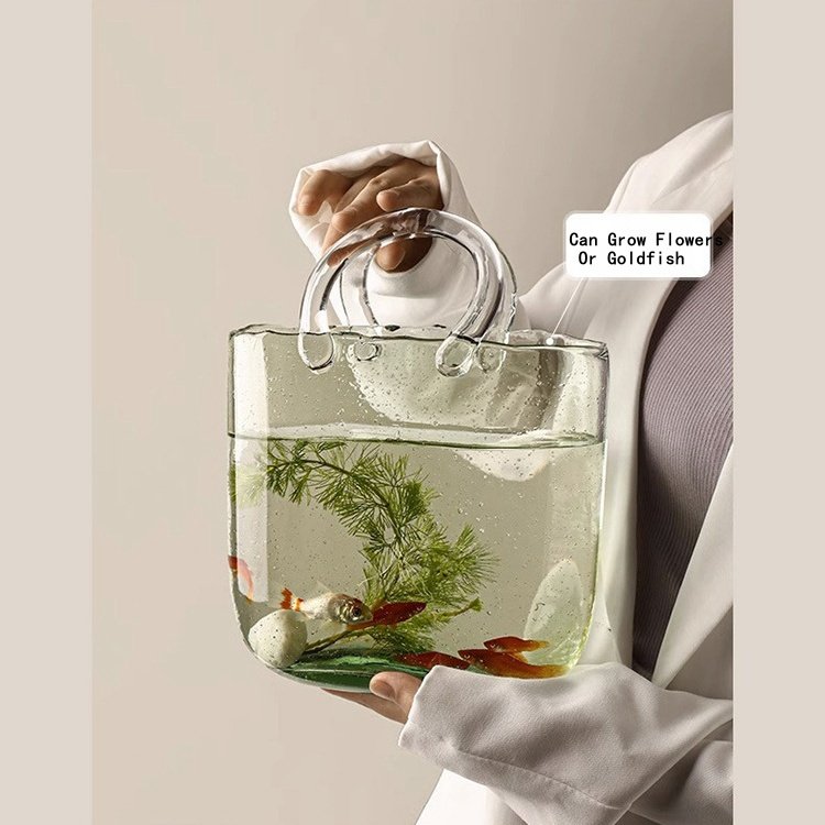 Wholesale Factory Price Glass Vases Fish Bowl Handbag Shape Fish Tank Aquariums Accessories Aquariums
