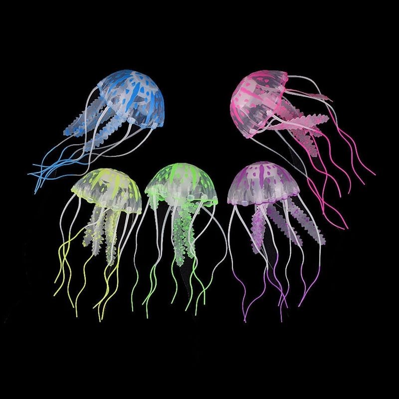 Silicone Artificial Fake Jellyfish Ornament Decoration for Aquarium Fish Tank Glowing Effect Under Actinic Lighting