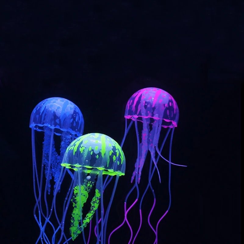 Silicone Artificial Fake Jellyfish Ornament Decoration for Aquarium Fish Tank Glowing Effect Under Actinic Lighting