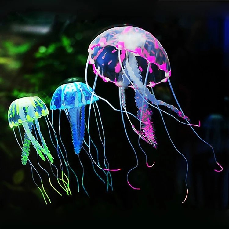 Silicone Artificial Fake Jellyfish Ornament Decoration for Aquarium Fish Tank Glowing Effect Under Actinic Lighting